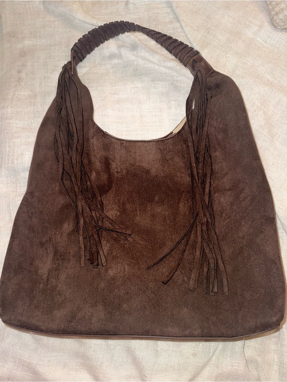 Brown Suede Fringe Hobo Bag - Women